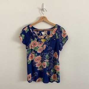 Anthropologie Maeve Floral Print Blouse Blue 0